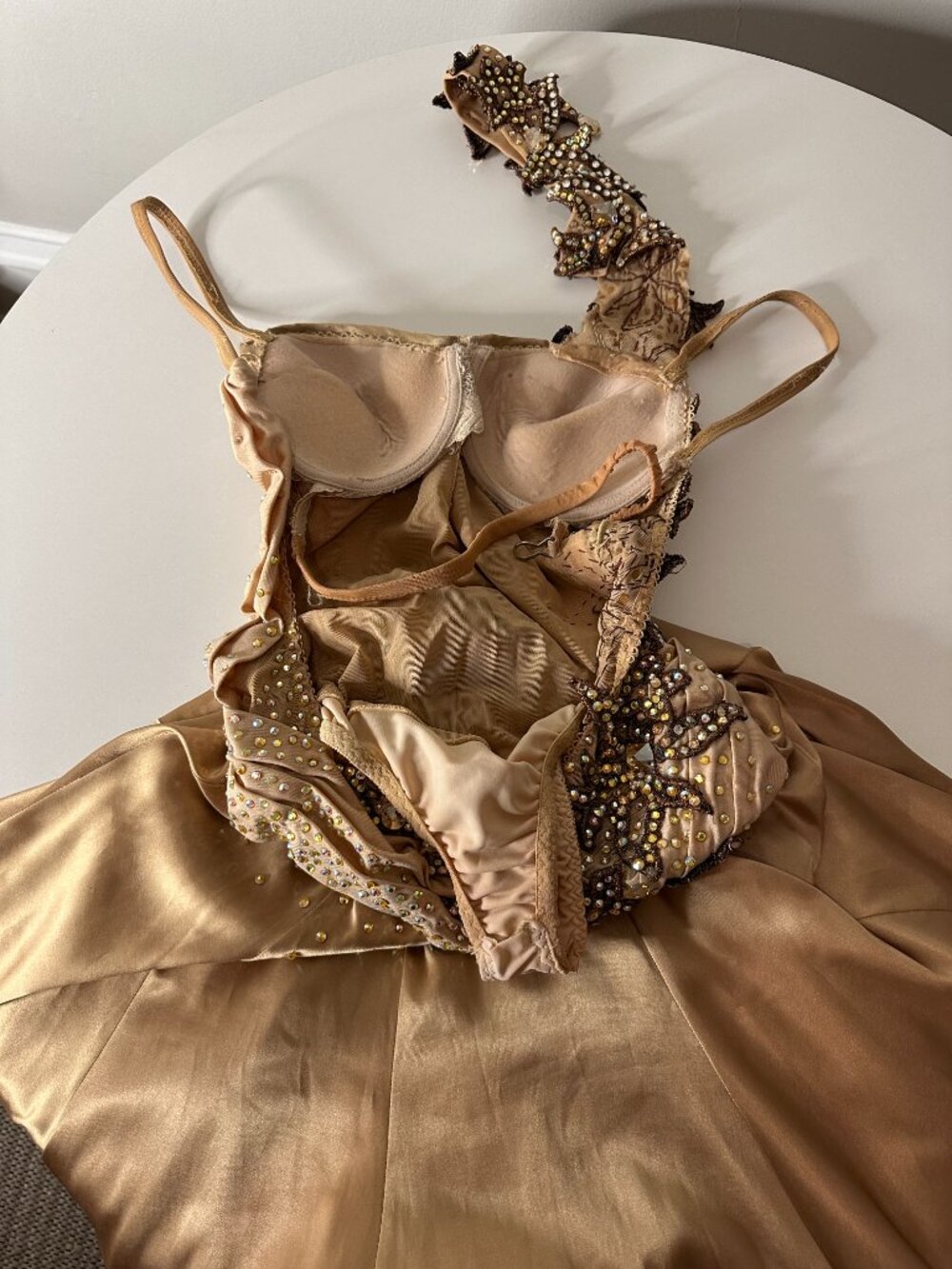 Liquid Gold Gala Evening Gown, Beaded Formal Maxi Dress XS/S, Black Tie Event - Picture 7 of 16